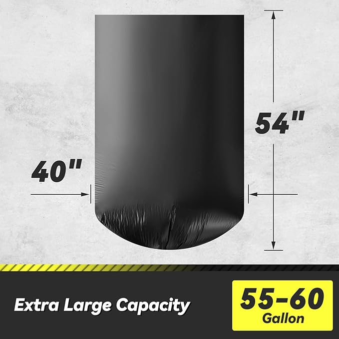 100 Count 55-60 Gallon Trash Bags Sturdy &amp Tear-Resistant Commercial Can Liners 55 Gallon Large Garbage Bags Large Black Trash Bags for Commercial Lawn and Leaf Bags
