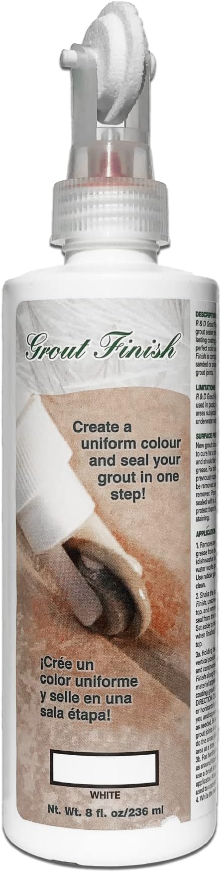 Kit - The Professional's Choice - Color and Seal Grout - Prevents Stains and Creates Easy to Clean Grout - 8oz Bottle Wheel applicator Brush applicator and Scrub pad (White)