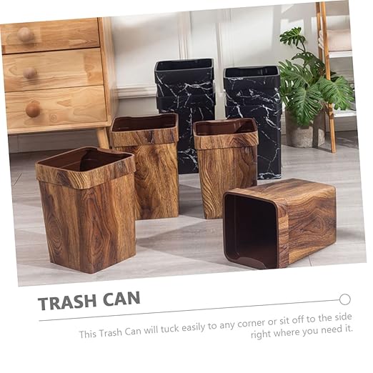 Heavy Duty Trash Can Wood Grain Multi-Function Waste Basket for Home Office