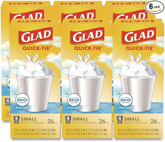 OdorShield Quick-Tie Small Trash Bags 4 gal 0.5 mil 8 x 18 White 156/Carton