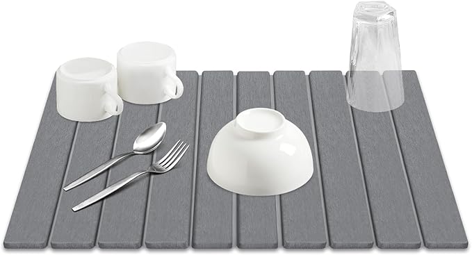 Quick Dry Stone Mat Stone Drying Mat for Kitchen Counter Large Dish Drying Mat - Diatomaceous Earth Dish Drying Mats Modern Fast Dry Pad for Bathroom 24x16 DarkGray