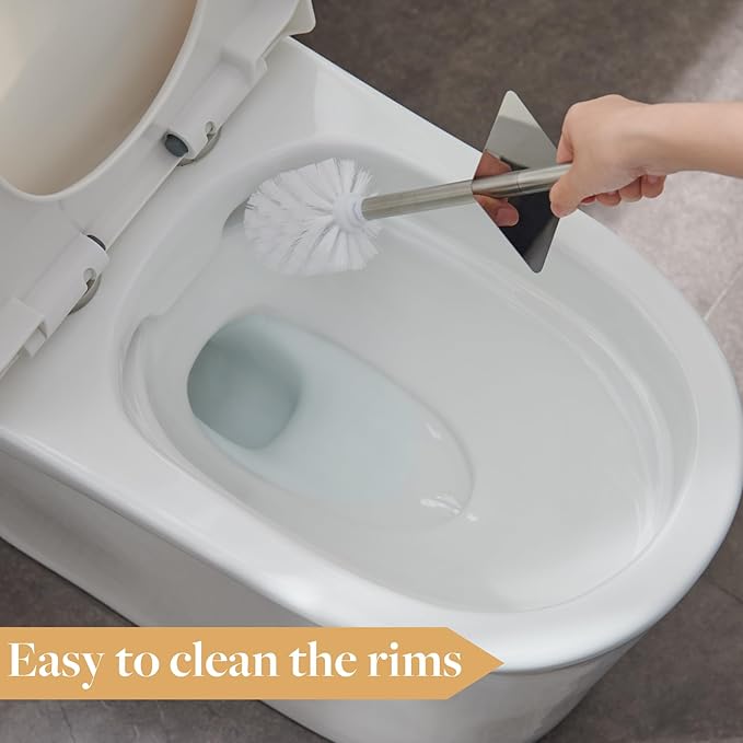 GOBAM Bamboo Toilet Bowl Cleaner with Holder for All Toilet Types Hidden Stainless Steel Toilet Brush Bathroom Cleaning Brushes Toilet Accessories - Natural with Pattern