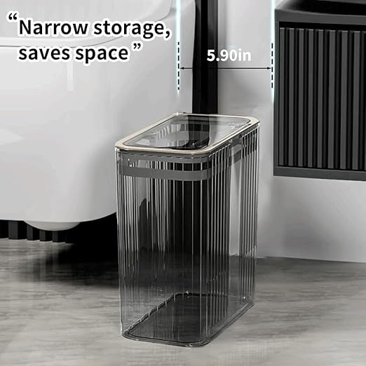 Bathroom Trash Can with Lid3.5 Gallon Garbage Canfor Bedroom Office Plastic Slim Waste Basket with Press Top Lid 15l Clear Trash Bin for Home Slim Trash Bin Clear Kitchen(Gray)