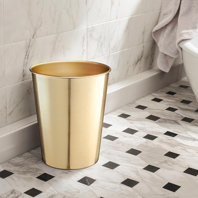 Monarch Abode Metal Bathroom Trash Can – Waste Basket for Bedroom Office Desk &amp Dorm Handcrafted Durable Decorative Brushed Gold Small Trash Can Bathroom Garbage Bin Wastebasket
