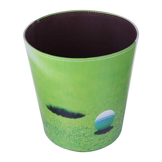 10L/2.64 Gallon Trash Can Decorative Waste Basket PU Leather Waste Paper Basket Waterproof Garbage Can for Bathroom Bedroom Office Kitchen and Living Room - Golf