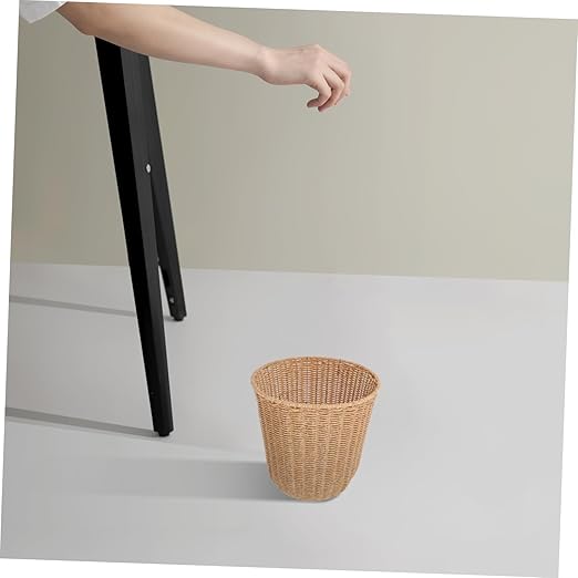 PRETYZOOM Rustic Style Woven Trash Can Multi-Functional Imitation Rattan Waste Basket for Living Space