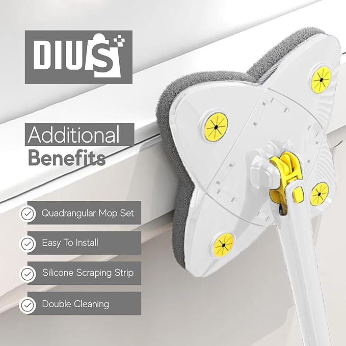 Magic Mop w/ Adjustable Long Handle and 2 Replacement Pads 360° Rotatable Multi Purpose Cleaning Mop (White)