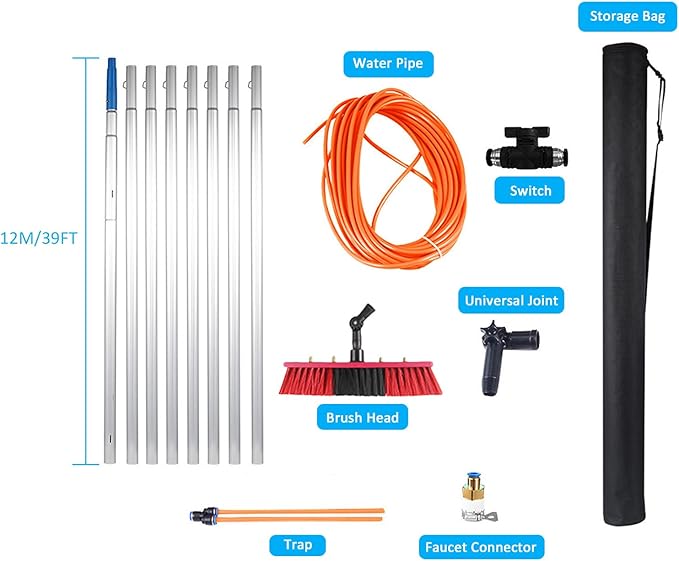 Window Cleaning Pole Water Fed Telescopic Brush Window Cleaner Kit Extendable Solar Panel Washing Equipment Cleaning Conservatory Roof