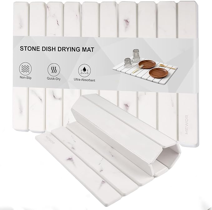 Stone Drying Mat for Kitchen Counter 24(L)×16(W) Collapsible Quick Dry Stone Dishes Mats Absorbent Diatomaceous Earth Mats for Kitchen Bathroom