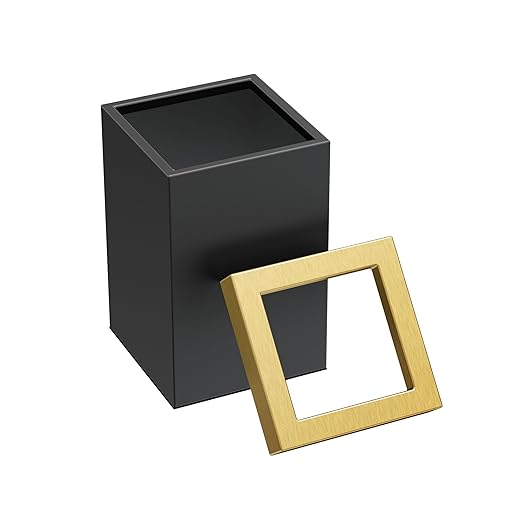 Gatco Small Bathroom Trash Can With Lid Square 3 Gallon Stainless Steel Wastebasket Under Sink Matte Black And Brushed Brass For Bathroom Bedroom Office (1934)