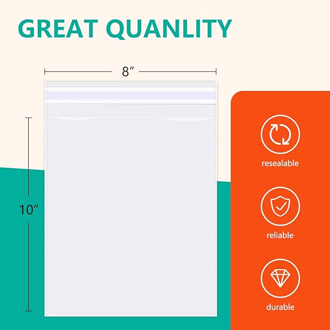 iMailer - 1000 Pcs - 8 x 10 Clear Plastic Cellophane Bags - Resealable Self Sealing Cello Bags for Artwork Cards &amp Envelopes Photo Prints Candies