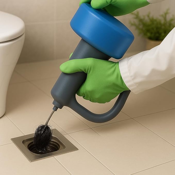 50 FT Drain Snake Hair Drain Clog Remover Manual Or Powered Plumbing Snake With Drill AdapteUnclog Sink Drain Tool Drain Auger for Toilet、Shower、Kitchen、Sink No Auto Retract Or Feed Blue