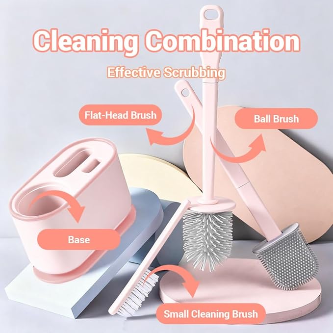 Toilet Brush Set Bathroom Accessories Toilet Bowl Cleaners Deep Cleansing Multifunctional Hanging Toilet Brush Set for Bathroom(Cherry Blossom Pink)
