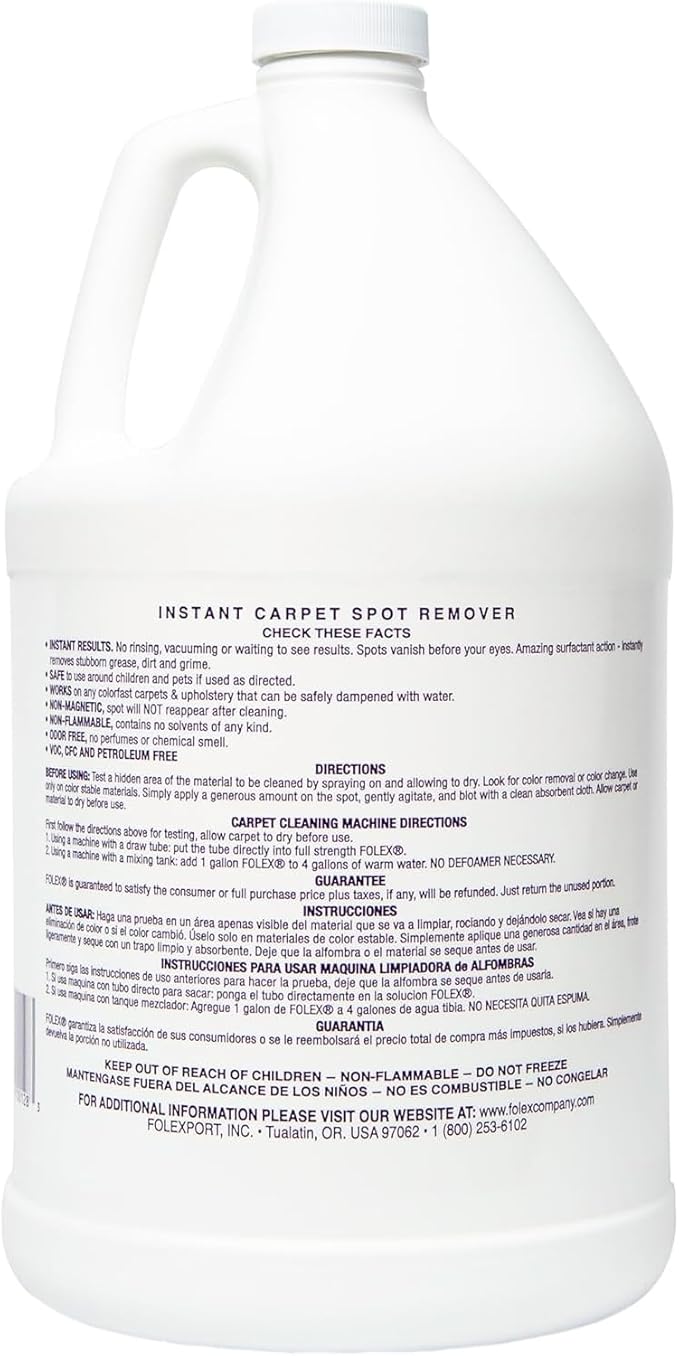 FOLEX Instant Carpet Spot Remover 128 oz - Powerful Stain Remover for Carpets Upholstery &amp Rugs - Eliminates Pet Stains Grease Red Wine Food Makeup &amp More - With Reusable Cleaning Cloth -