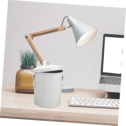 Tofficu Cartoon Trash Can for Desktop Metal Wastebasket Lid Handle for Home Office Living Small Iron Trash Bin