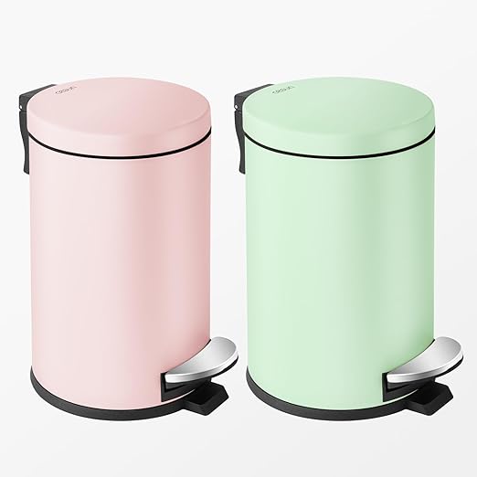 Cesun 1.2 Gallons Small Green Trash Can Bathroom Garbage Can with Lid and Foot Pedal Mini Round Wastebasket for Bathroom Bedroom Office 4.5 Liters / 1.2 Gallons Green