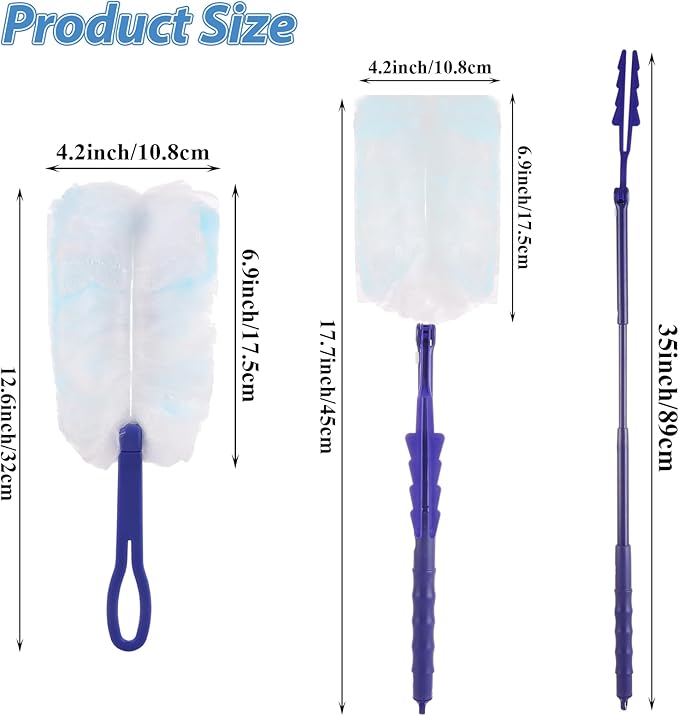 JMIATRY 100PCS Disposable Duster Refills for Swiffer Duster Pads 180 Degree Heavy Duty Dusters Refill with Adjustable Handle Disposable Dusters for Cleaning Home Office (Blue &amp White)