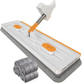 Flat Mop with 4 Reusable Microfiber Pads Adjustable 130cm Handle 360° Swivel Head for Hardwood and Tile Floors (42x12cm Ivory/Blue)(Ivory White)
