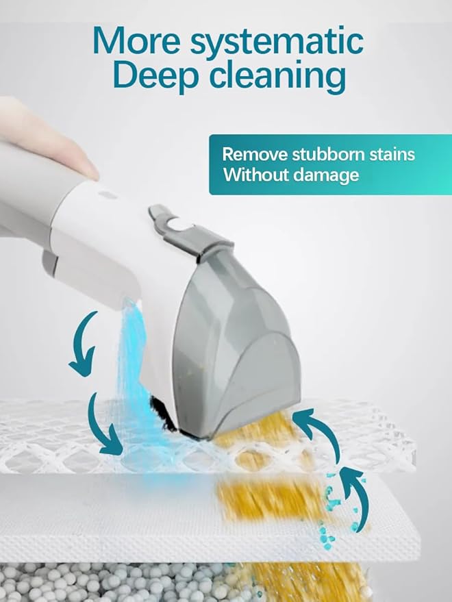 Portable Carpet &amp Upholstery Cleaner 12Kpa Powerful Suction Cleaning Machine For Couch Carpets &amp Car 450W Motor With 1800ml Tank 6 Multi-Surface Brush Heads (White)