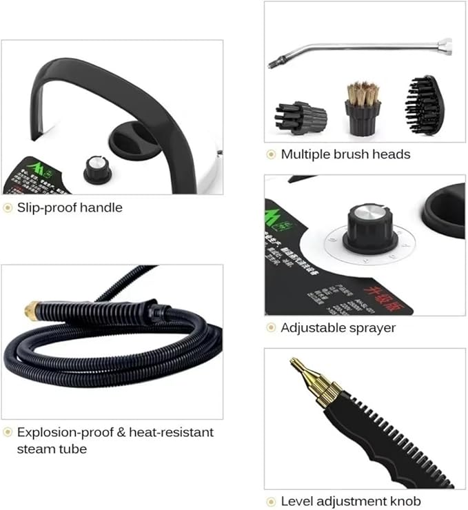 2500W Portable High Temperature and Pressure Steam Cleaners 900 ml capacity 3 Bar with Brush Heads For Air Conditioning Kitchen Hood Steam Cleaning Machine for Cars Floor Cleaning (white)