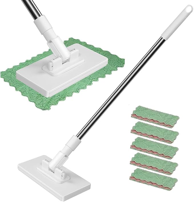 Mini Disposable Dust Mop with Reusable Cloths No-Touch Dirty Cleaning Dust Mop for Dry Wet Disposable Pads Multi Surface Floor Mopping and Sweeping for Wall Bathroom Corners (Mini Mop with 5 Cloths)