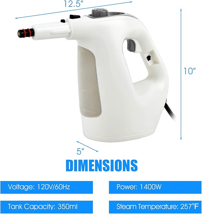 COSTWAY Handheld MultiPurpose Steam Cleaner with 17 Pieces 350ml Large Capacity Steam Mop Continuous Fill water Portable Chemical-Free Steamer for Home Use Floors Windows 1400W Grey