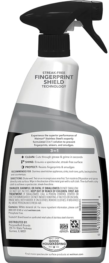 Weiman Stainless Steel Cleaner &amp Polish 2 Pack Anti Fingerprint Spray Stainless Steel Cloth Water Spots &amp Grease No Streaks or Residue Safe for Metal Polish Chrome Appliances Sinks &am