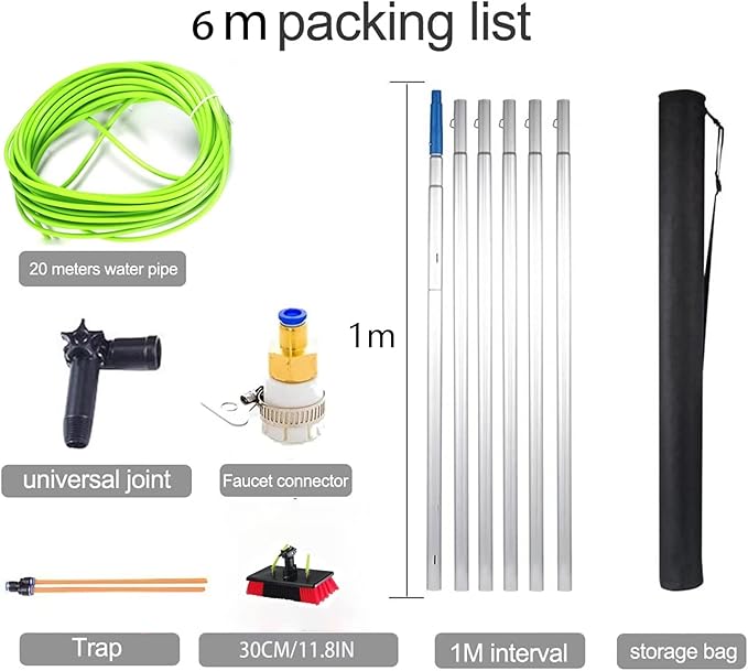 5-12m Window Cleaning Pole Window Cleaner Kit Water/Hose Fed Pole Window Cleaning Brush Equipment Cleaning Photovoltaic and Solar Panels / 6m Rod / 30cm Brush Head