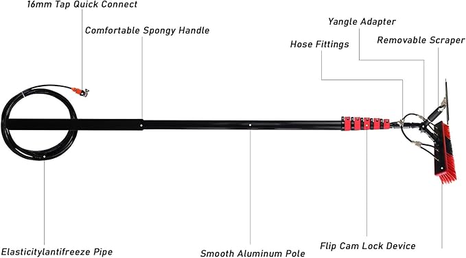 Telescopic Cleaning Brush Water Brush with Wiper Window Cleaning Rod 3.6-10.8m Window Glass Cleaning Tool Solar Panel 30ft/9m5.4M/18FT