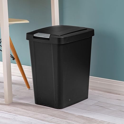Sterilite 7.5 Gallon TouchTop Wastebasket with Lid That Opens with Touch Conceals Trash in The Kitchen Bathroom Mudroom or Office Black 12-Pack