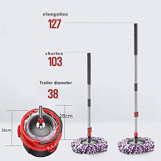 Rotating Mop Sets Spinning System 360 Spin WithExtended Handle 3 Extra Microfiber Refills for(White-Dinosaur Doodle4)