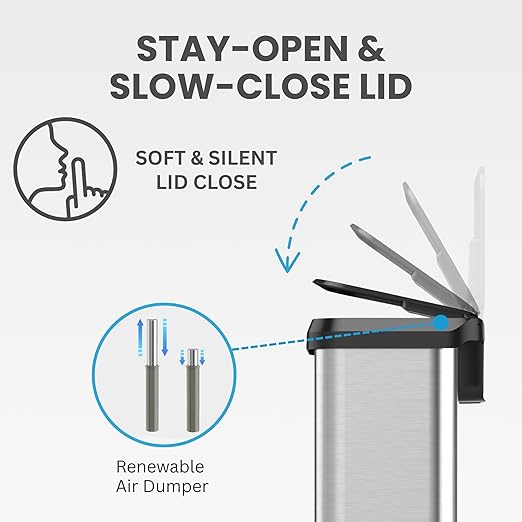 iTouchless SoftStep EXP 13.2 Gallon Step Pedal Trash Can Recycling Bin with Odor Filter Stainless Dent-Proof Plastic Lid Garbage Trashcan 50 Liter Bedroom Living Room Garage Home Office Wastebasket