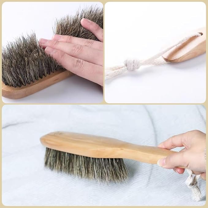 Horsehair Brushes Horsehair Bristles Duster with HookHand Broom Cleaning BrushesWooden Brush for Furniture Patio BedCarBedCouchGardenFurnitureClothesKitchen(Square)