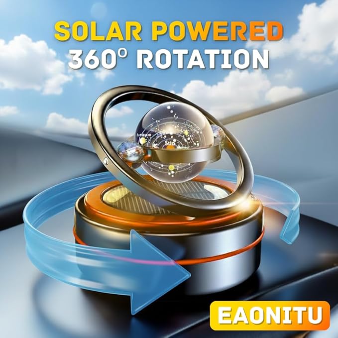 Solar Dashboard Spinner Sun Powered Kinetic Car Decoration Diffuser Space Theme Automotive Accessories Spring Birthday Gift Exchange Fragrance &amp Aroma Cores Sold Separately (Solarium Red)