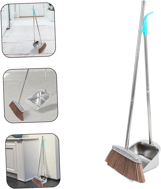 Hand Broom and Dustpan Set Stainless Steel Dustpan Handle Versatile Cleaning Tool for Home Office