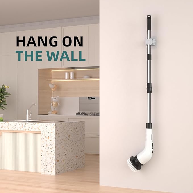 Electric Spin Scrubber for Cleaning 9 in 1 Changeable Bathroom Scrubber with Power Display Long Cordless Cleaning Brush Cordless Shower Cleaner Brush for Bathtub Kitchen Wall Cleaning