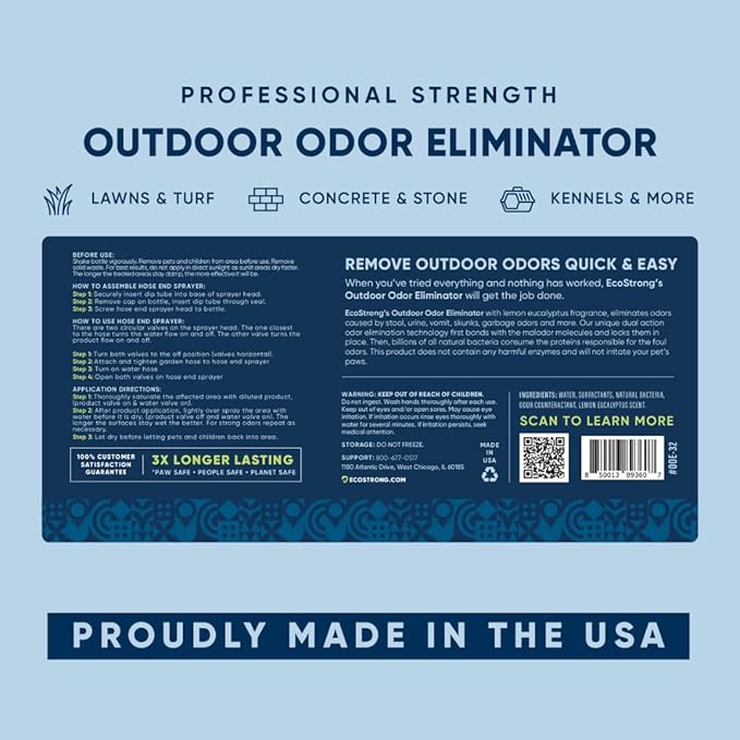 Outdoor Odor Eliminator | Outside Dog Urine Enzyme Cleaner – Powerful Pet Cat Animal Scent Deodorizer | Professional Strength for Yard Turf Kennels Patios Decks (32oz)