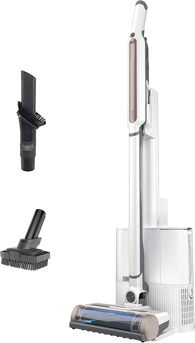 Shark WS642AE WANDVAC System Ultra-Lightweight Powerful Cordless Stick Vacuum with HEPA Self-Empty Charging Base Anti-Allergen Complete Seal PowerFins Self-Cleaning Brushroll &amp Pet Tool White