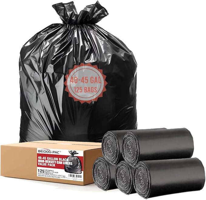 40-45 Gallon Lawn &amp Leaf Trash Bags 125 Count Bulk Black Garbage bags Multi-purpose Trash Can Bin Liners for Home Commercial Outdoor Construction Industrial