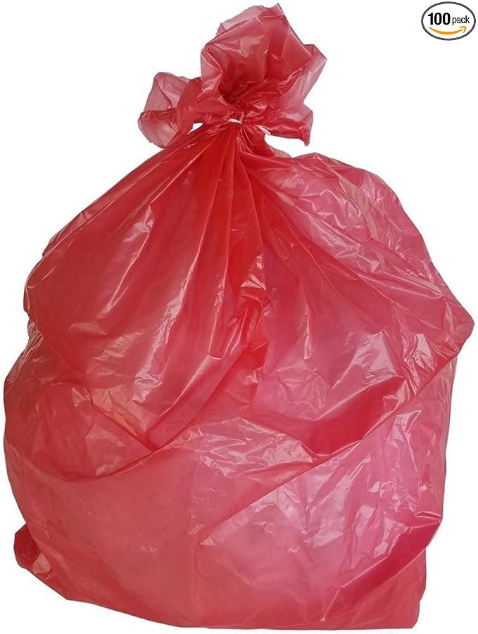PlasticMill Heavy Duty Trash Bags - Red Garbage Bags - Plastic Trash Bags - Tall Trash Bags Trash Can Liners - 50-60 Gallon Large Kitchen Trash Bags 1.2 Mil 38x58 (100-Count)