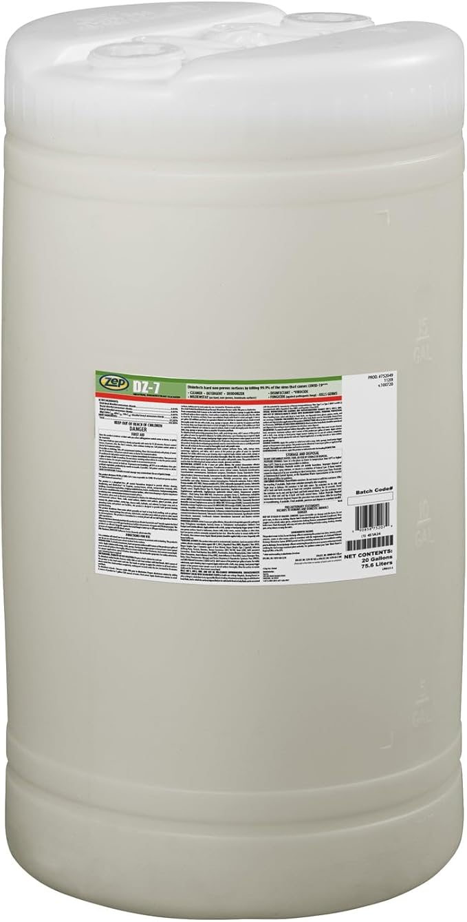 Zep DZ-7 Neutral Disinfectant Cleaner - 20 Gallon (1 Unit) 752049 - Phosphate-Free Formulation Designed to Provide Effective Cleaning Deodorizing and Disinfection
