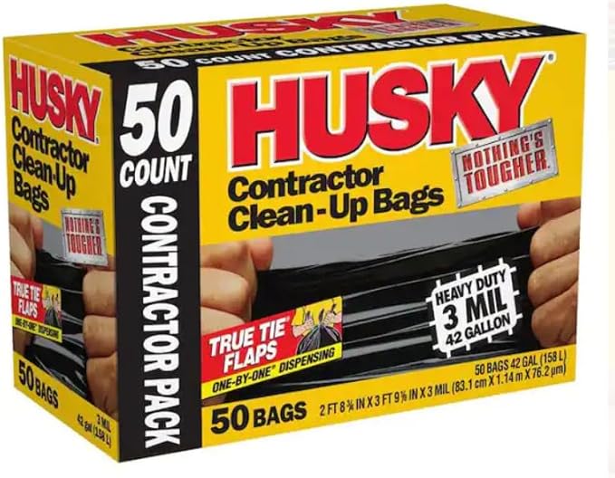 Contractor Clean-Up Bags Heavy Duty 3 Mil 42 Gallon Black True Tie Flaps 50 Count