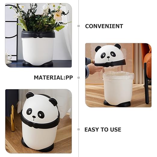 BESPORTBLE Small Panda Trash Can with Flip Lid Reusable Plastic Desktop Garbage Bin for Bathroom Bedroom Kitchen Countertop Wastebasket