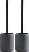 Toilet Brush and Holder Set 2 PCS Decorative Toilet Bowl Brush and Holder Set Bathroom Aceessories Toilet Scrubber Brush Set with Heavy-Weight Resin Base with Long Handle (Black)