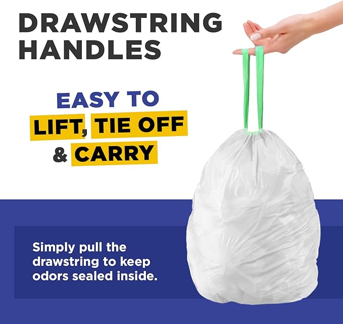 30 Gallon Trash Bags Drawstring White Garbage Bags 30 gallon 30 x 33 Trash Can Liners 1 Mil Pack of 150
