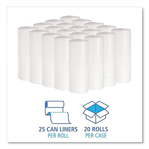 Boardwalk H4832LWKR01 24 in. x 32 in. 16 gal. 0.4 mil. Low-Density Waste Can Liners - White (25 Bags/Roll 20 Rolls/Carton)