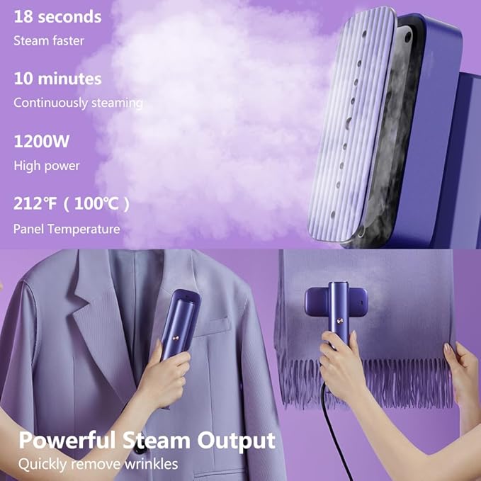 G5 Steam 2-in-1 Professional Handheld Steamer for ClothesIron for Clothes Just 1lbs Lightly 10 Minutes of Continuous Steam 1200W Light Steam Iron for Travel and Home (Purple)
