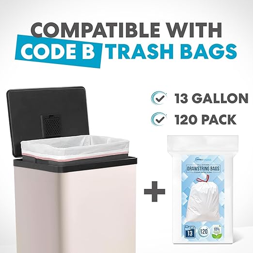 Simpli-Magic 50 Liter / 13.2 Gallon Soft-Close Smudge Resistant Trash Can with Foot Pedal and Built in Filter- White Color