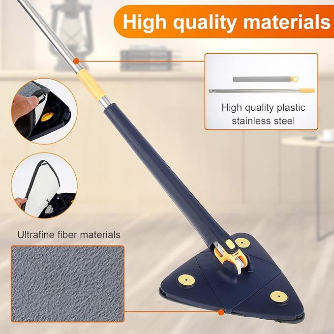 360 Degree Rotating Triangle Cleaning Mop Rotating Adjustable Cleaning Mop 4 Reusable Washable Pads 12027