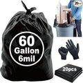 6 Mil Heavy Duty Contractor Trash Bags - 20 Pack Large Clear Construction Garbage Bags for 50/55/60 Gallon (Extra Thick Tear Resistant) (32 X 52)